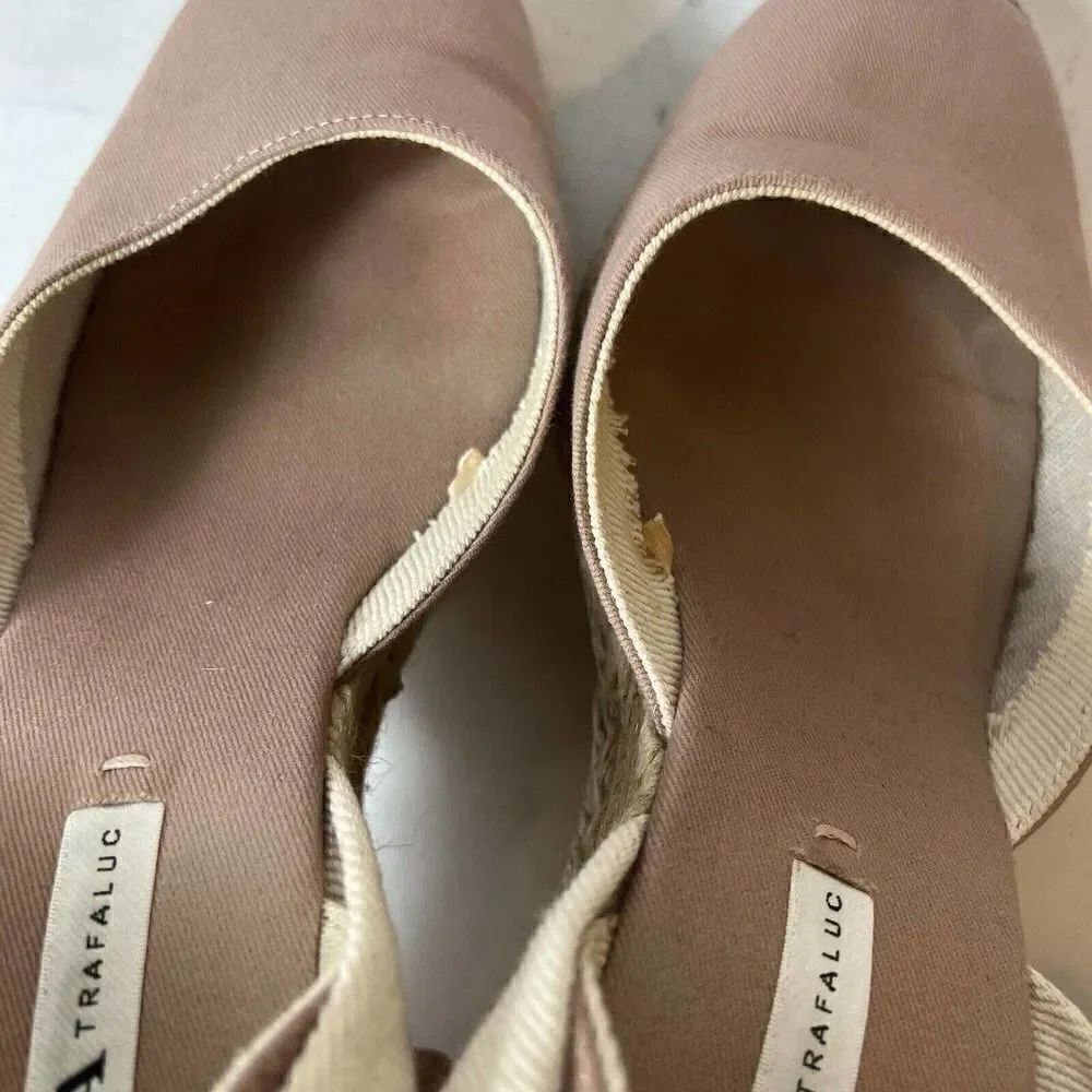 Zara Trafaluc Tan Dusty Rose Espadrille Tie Up Wedges Womens Sz EU 41 US 10-10.5 - Picture 5 of 11